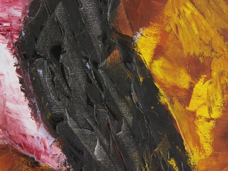 Expresieve goudkleurige vrouwentorso en handen in pasteuse techniek gesigneerd HUB Acryl op canvas