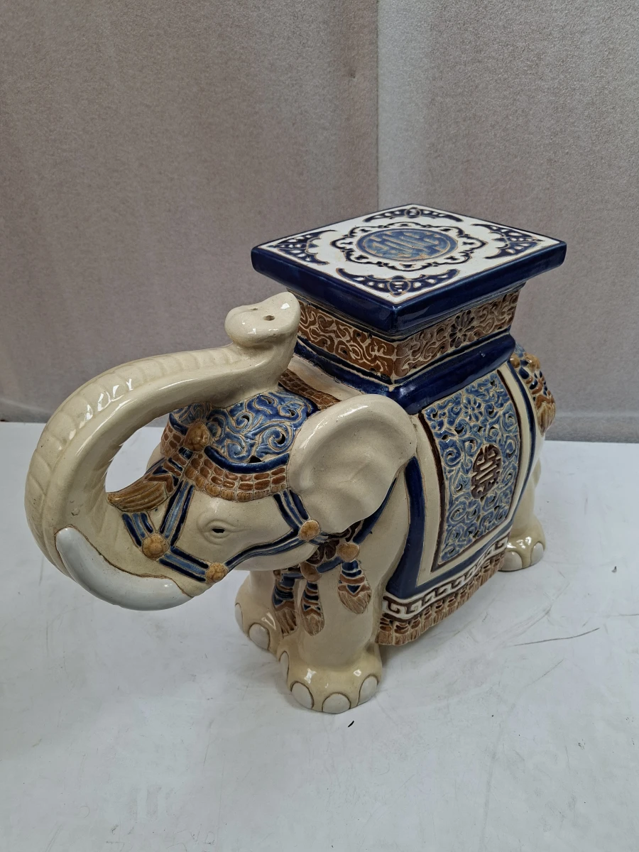 Vintage Chinees Keramisch Olifantenkrukje – Plantentafel & Bijzettafel - foto 4