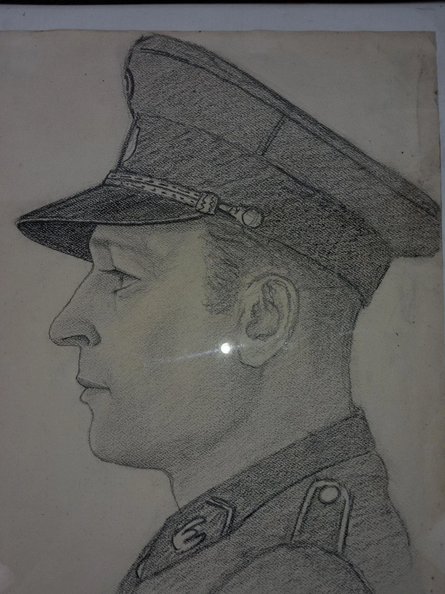 Potlood- of houtskooltekening van een Duitse militair, politieofficier of lid van een bezettingsorganisatie - foto 2