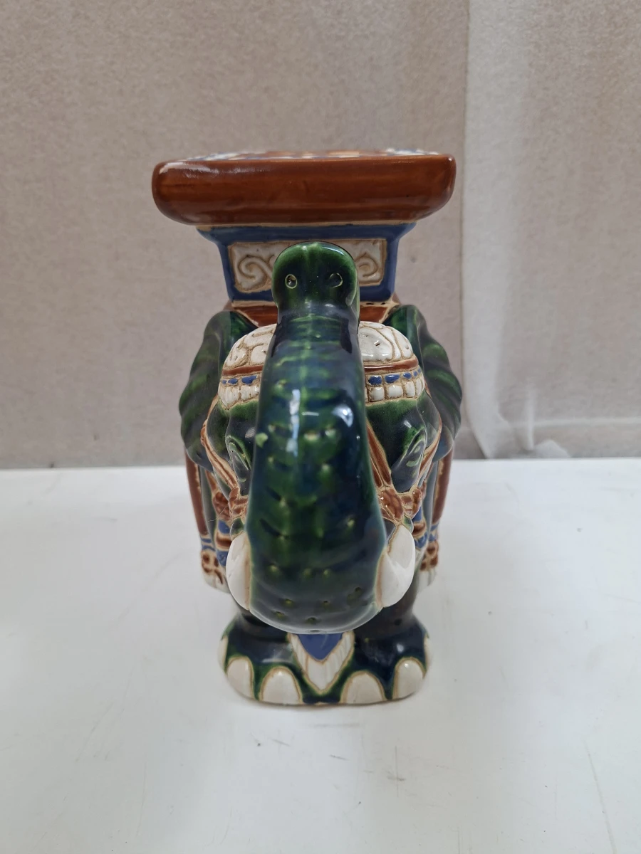 Exclusief Vintage Chinees Keramisch Olifantenkrukje – Donkergroen & Karamelbruin - foto 5