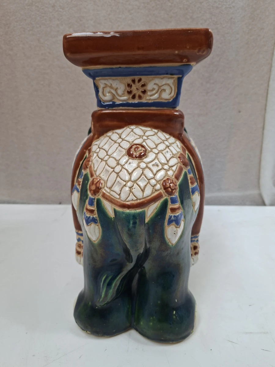 Exclusief Vintage Chinees Keramisch Olifantenkrukje – Donkergroen & Karamelbruin - foto 6