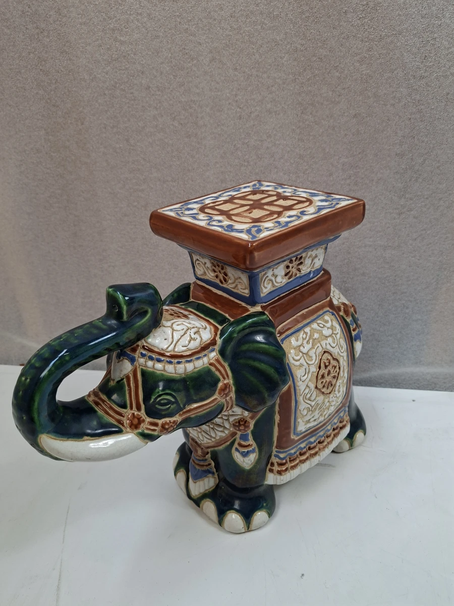 Exclusief Vintage Chinees Keramisch Olifantenkrukje – Donkergroen & Karamelbruin - foto 2