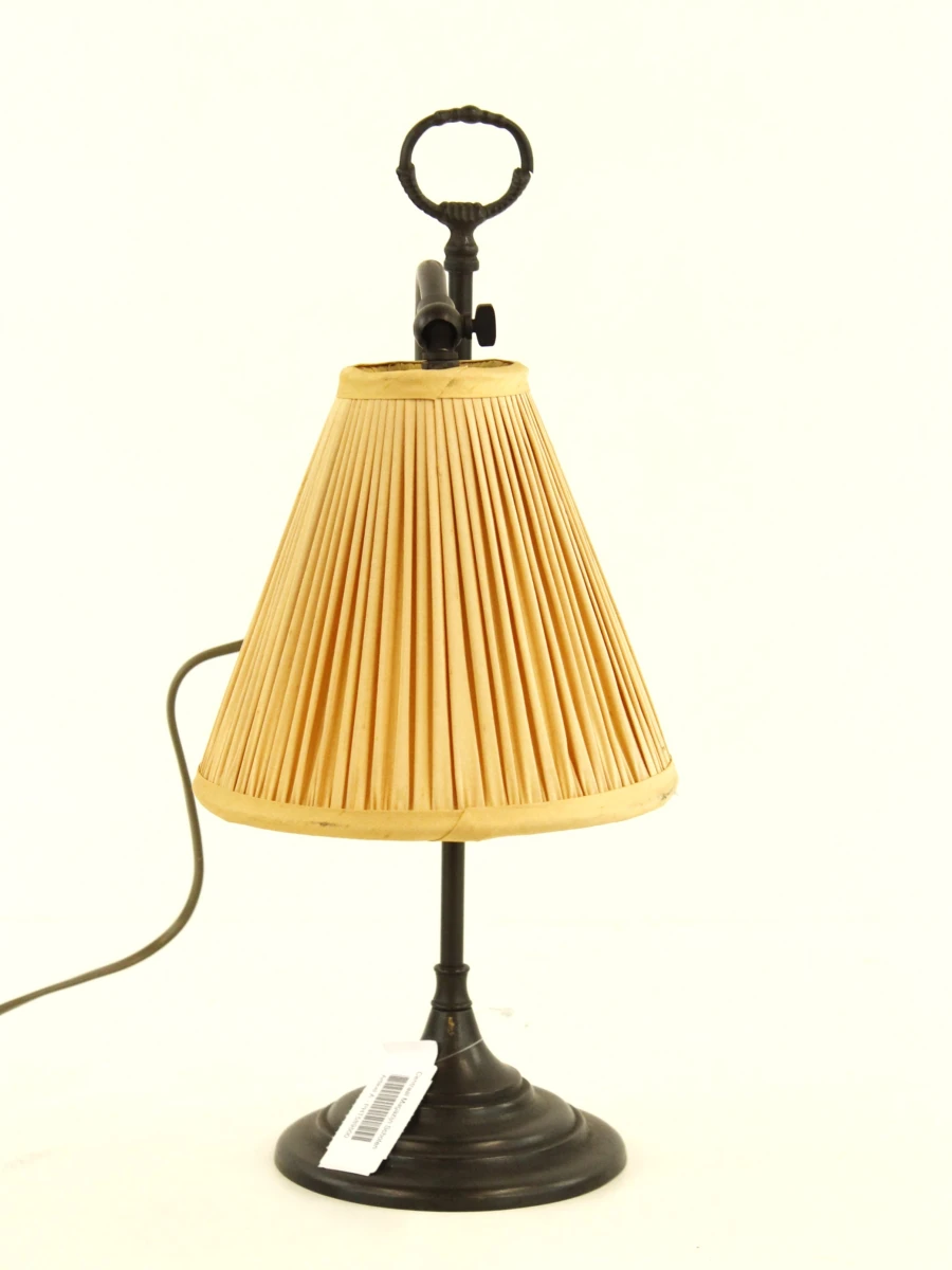 Vintage metalen bureaulamp met stoffen kap - foto 3