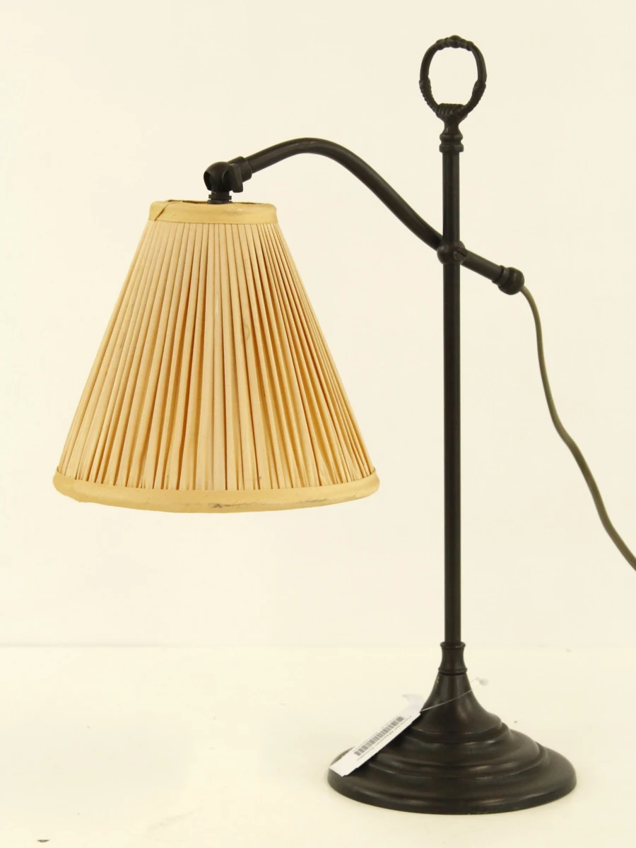 Vintage metalen bureaulamp met stoffen kap - foto 5