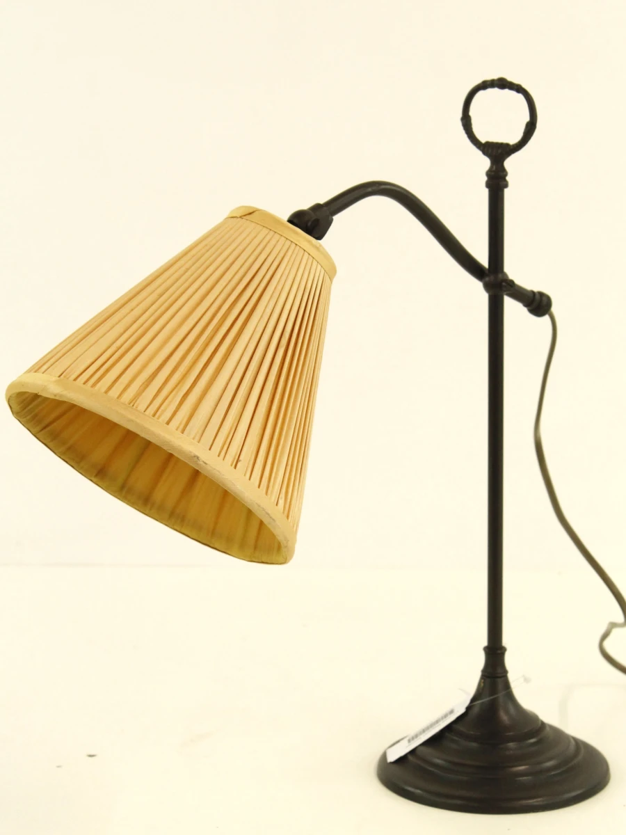 Vintage metalen bureaulamp met stoffen kap - foto 6