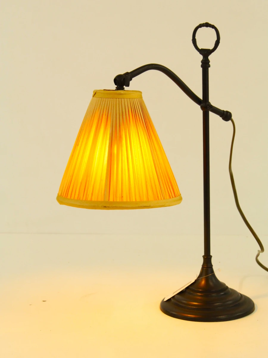 Vintage metalen bureaulamp met stoffen kap - foto 7