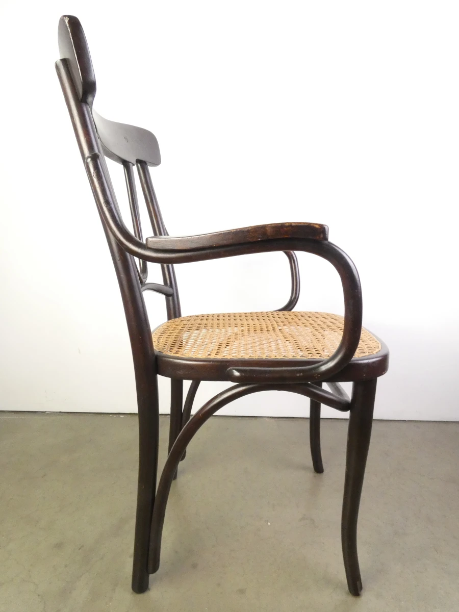 Vintage Thonet-stijl armstoel met rotanzetting - foto 4