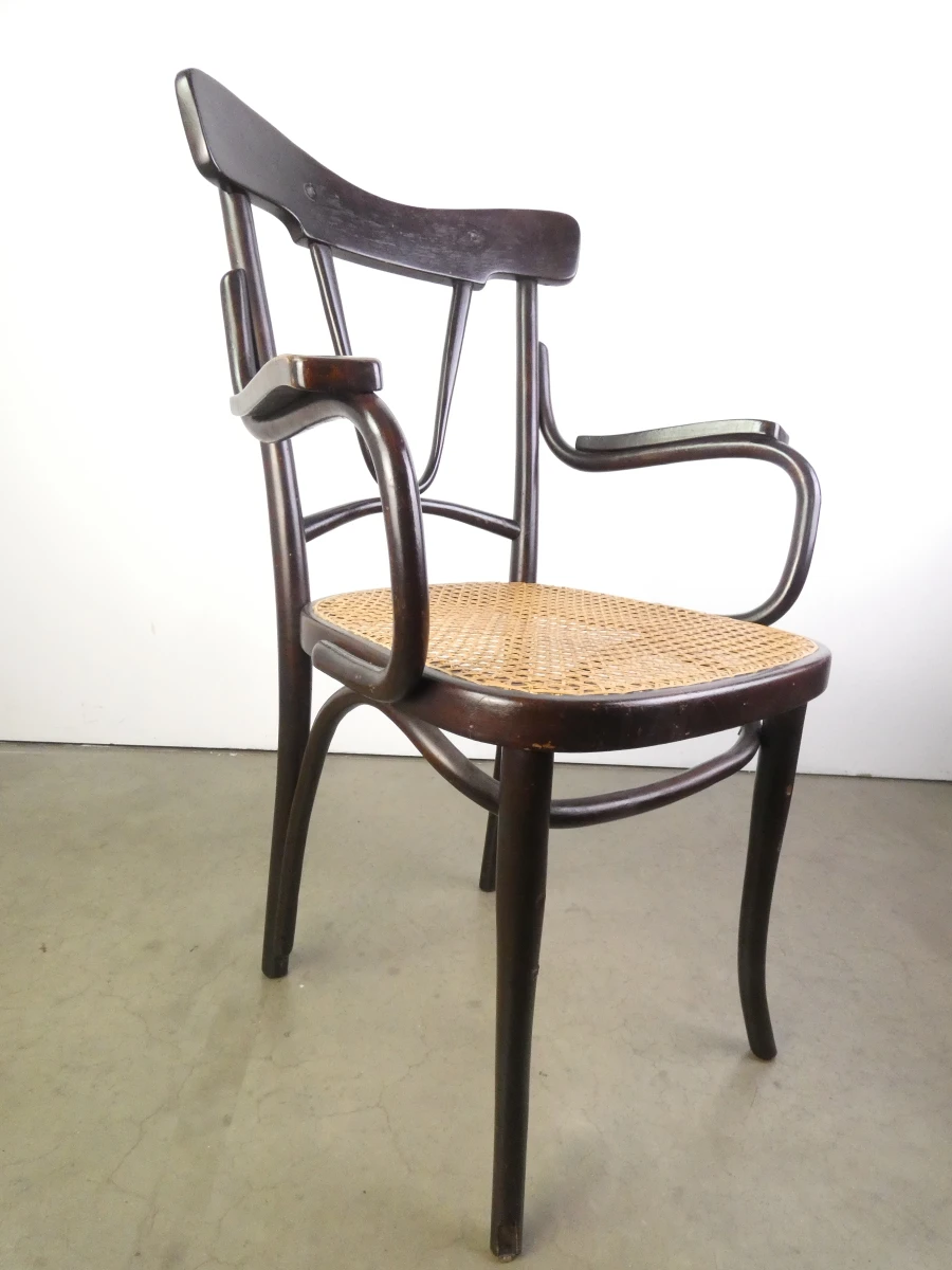 Vintage Thonet-stijl armstoel met rotanzetting - foto 5