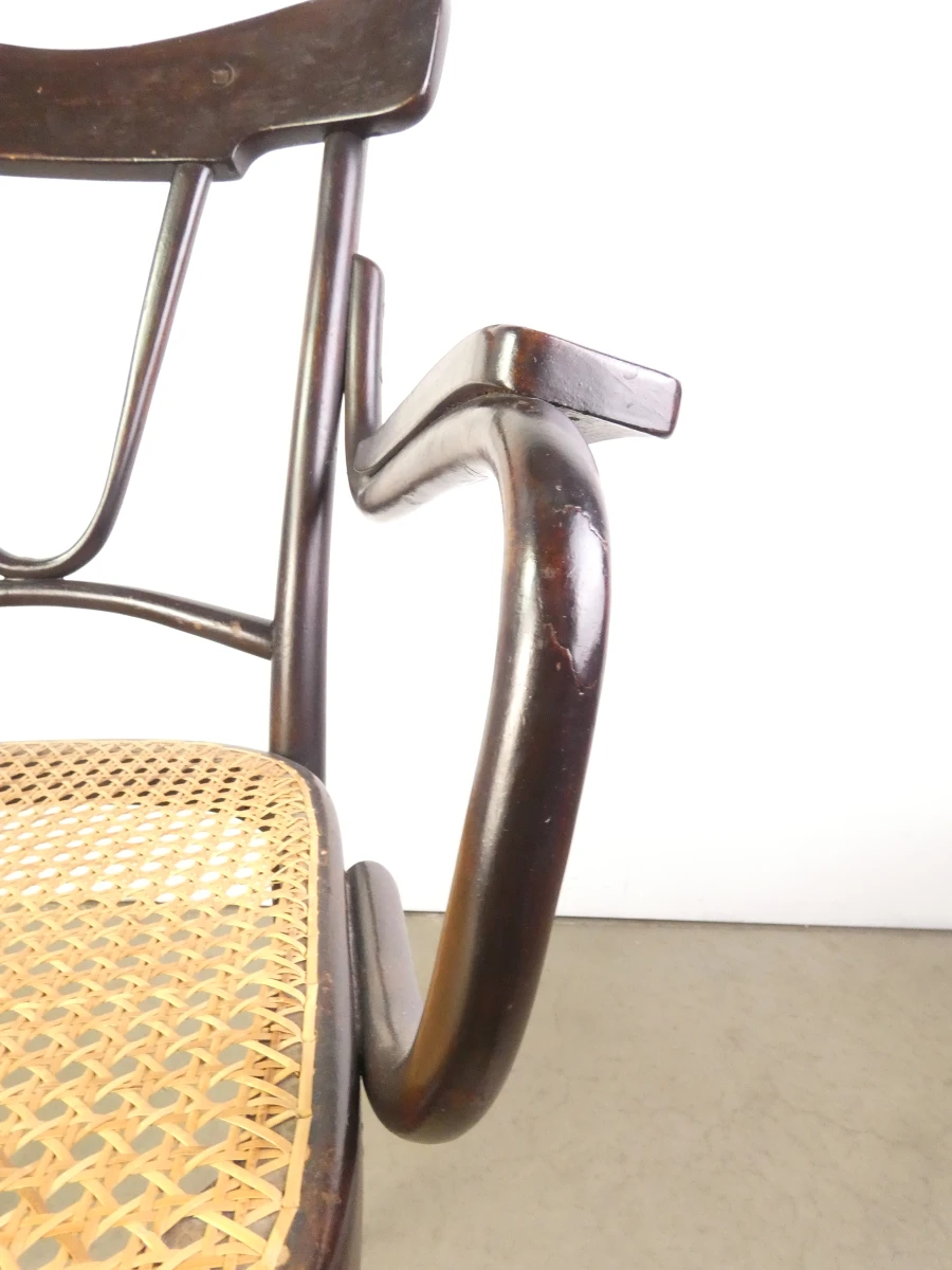 Vintage Thonet-stijl armstoel met rotanzetting - foto 12