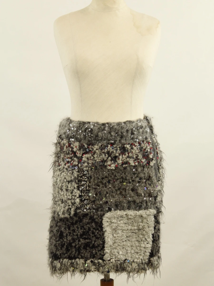 CHANEL - luxe patchwork rok met pailletten, wol, mohair, alpaca en cashmere - foto 3