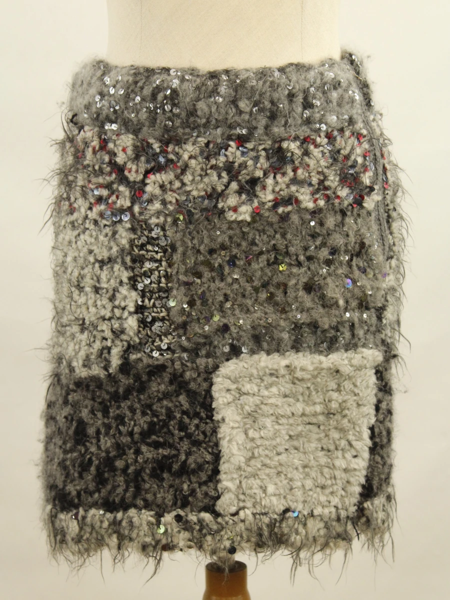 CHANEL - luxe patchwork rok met pailletten, wol, mohair, alpaca en cashmere - foto 4