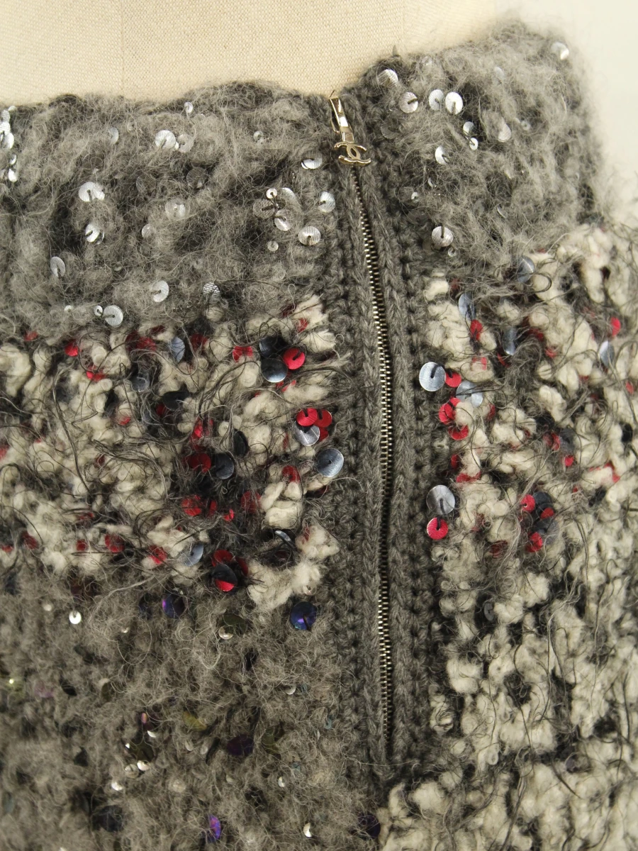 CHANEL - luxe patchwork rok met pailletten, wol, mohair, alpaca en cashmere - foto 7