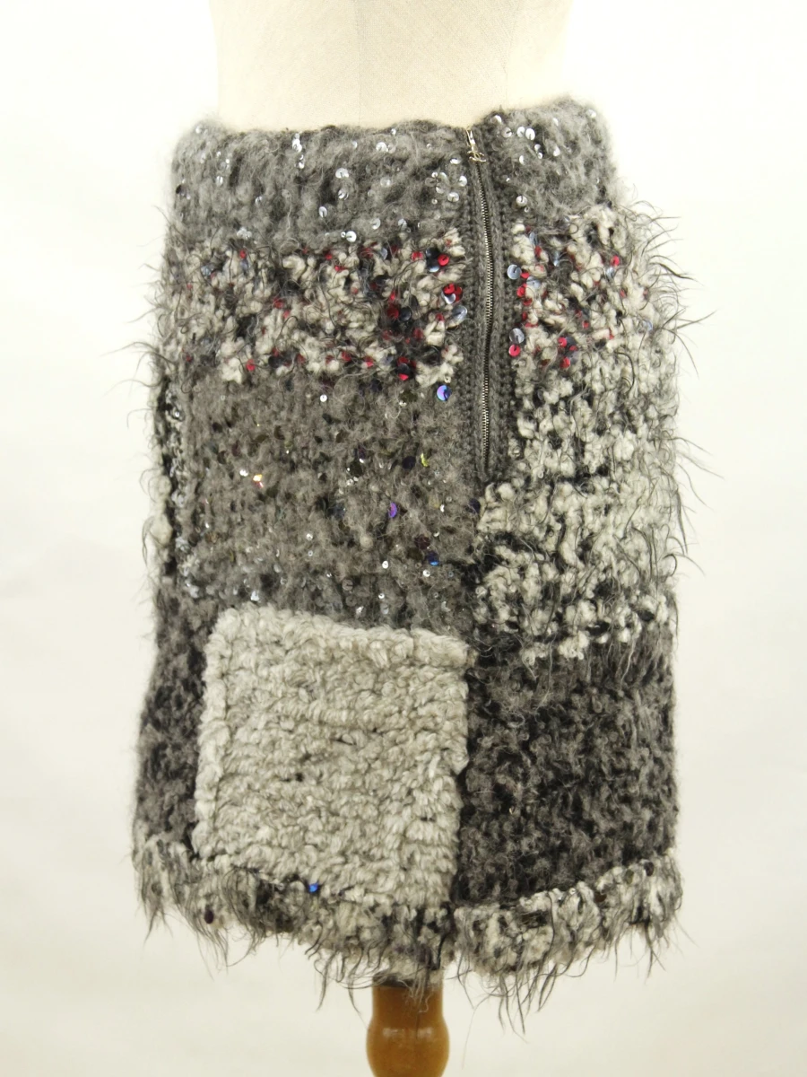 CHANEL - luxe patchwork rok met pailletten, wol, mohair, alpaca en cashmere - foto 8