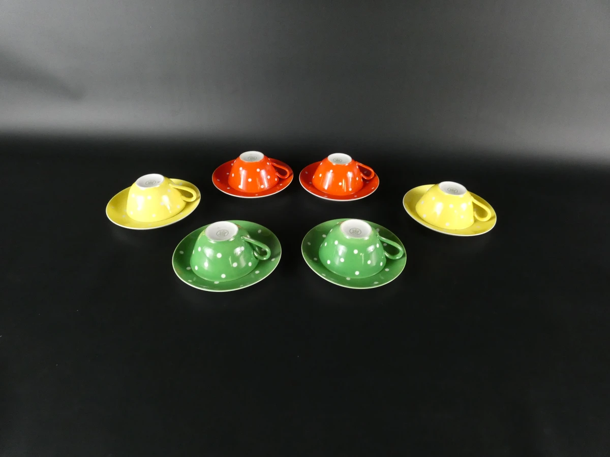 Vintage Kahla 'Polka Dot' porseleinen koffieset - 12-delig - foto 2