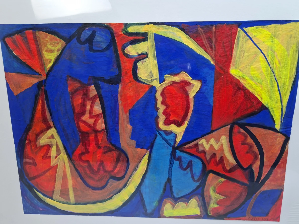 Kleurrijk Abstract Expressionistisch Kunstwerk – Gesigneerd P. Boss (5/'97) in Aluminium Wissellijst - foto 3