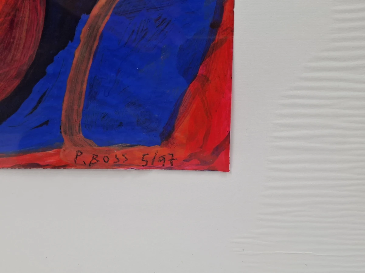 Kleurrijk Abstract Expressionistisch Kunstwerk – Gesigneerd P. Boss (5/'97) in Aluminium Wissellijst - foto 2