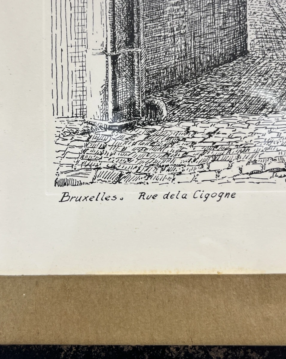 Ets Bruxelles Rue de la Cigogne historisch stadsgezicht ingelijst - foto 2
