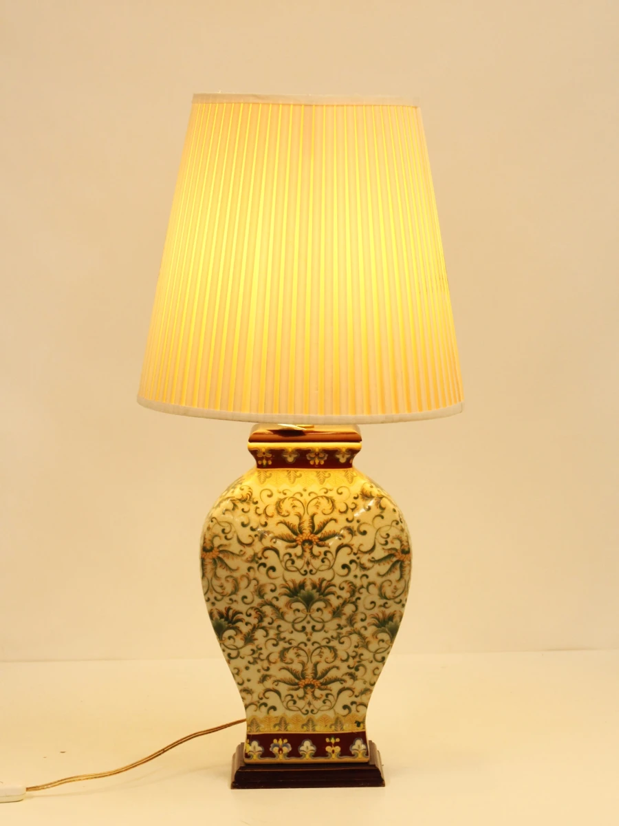 Chinese gemberpot tafellamp met groen-wit floraal patroon - foto 2