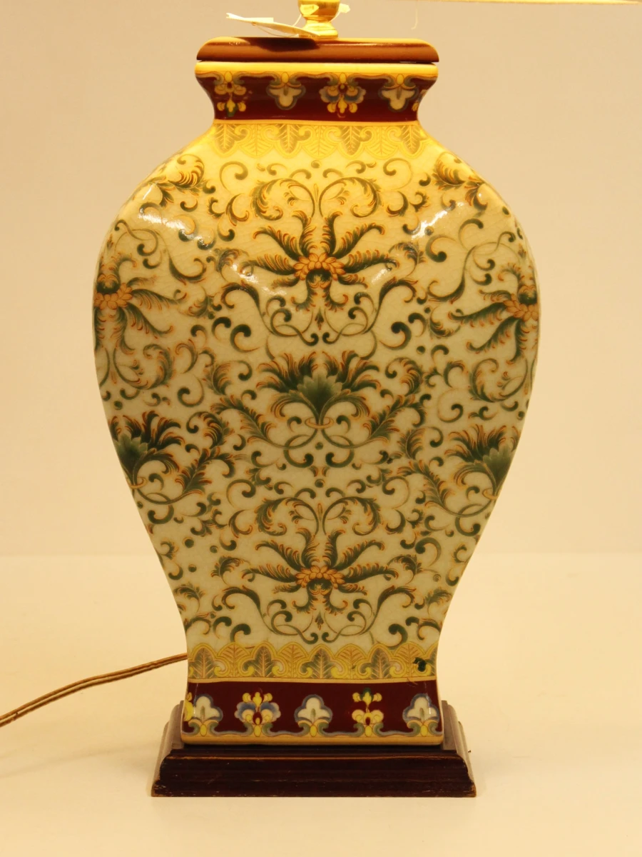Chinese gemberpot tafellamp met groen-wit floraal patroon - foto 6