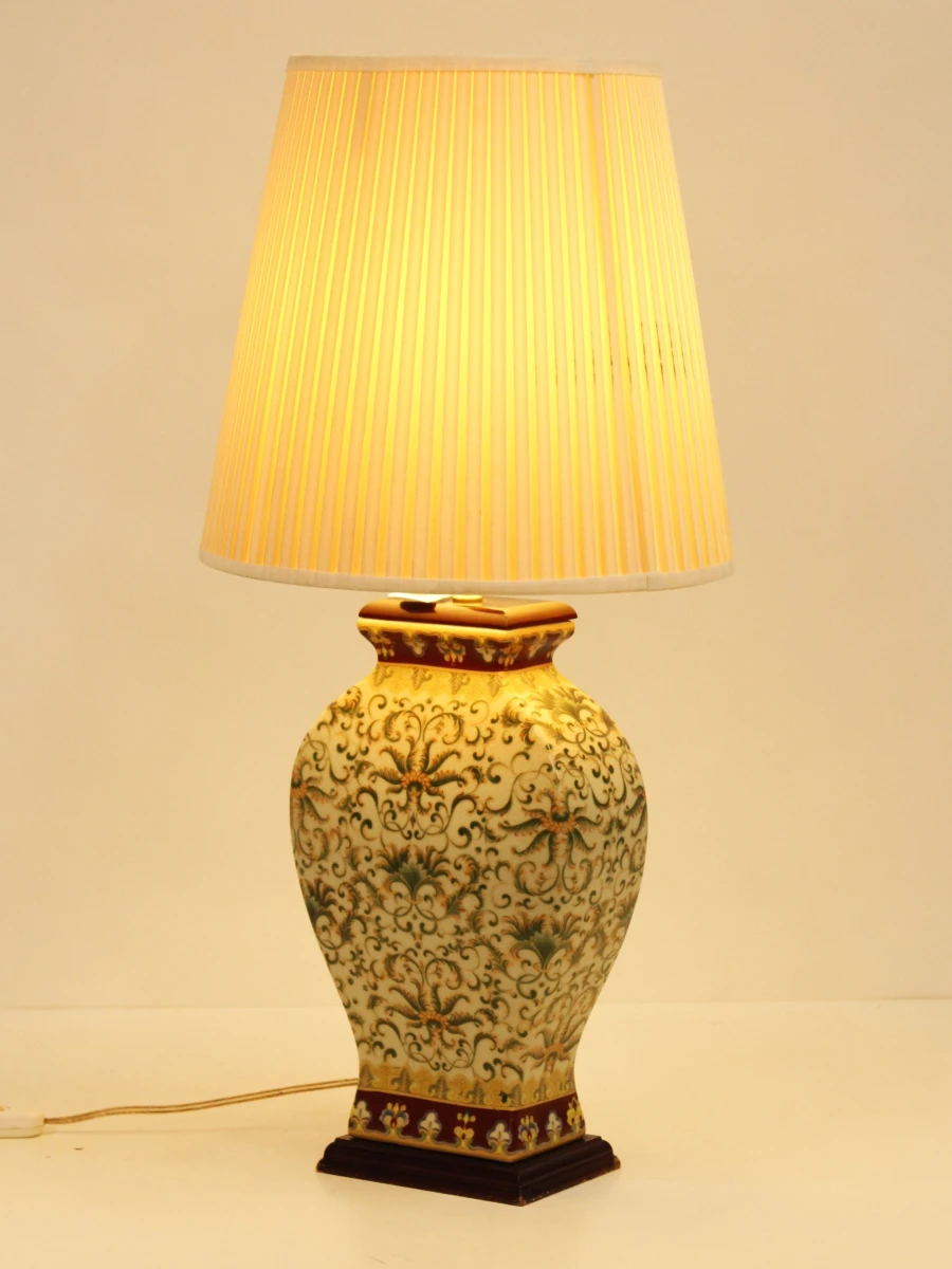 Chinese gemberpot tafellamp met groen-wit floraal patroon - foto 3