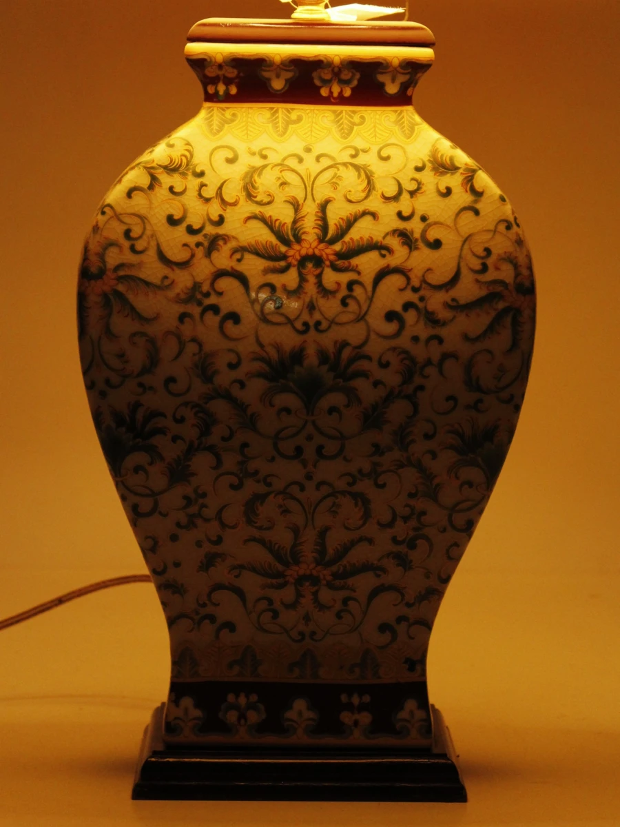 Chinese gemberpot tafellamp met groen-wit floraal patroon - foto 7