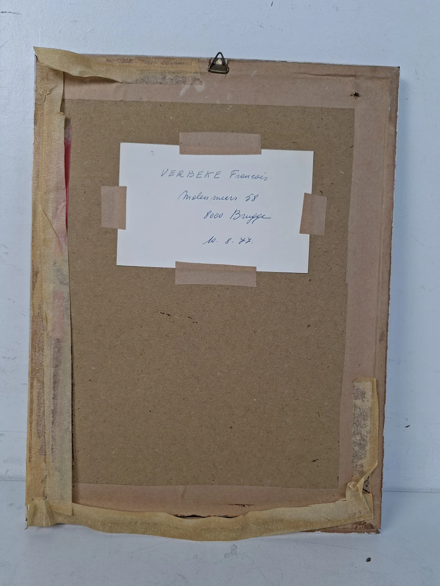 Originele Oost-Indische Inkttekening: "'t Rooms Couvent" te Brugge door François Verbeke (1977) - foto 3