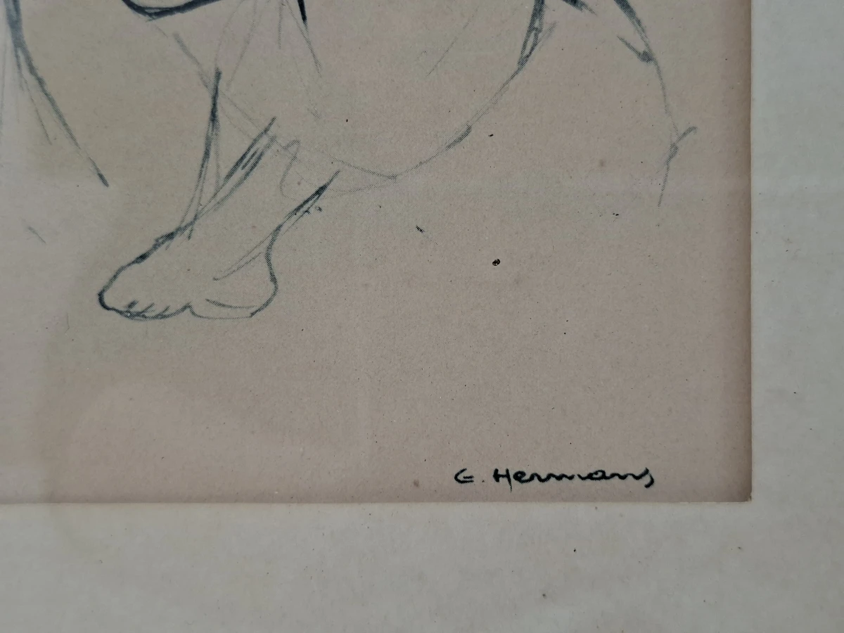Vintage Tekening "Moeder en Kind" – Handgesneden/Handgesigneerd G. Hermans - foto 2
