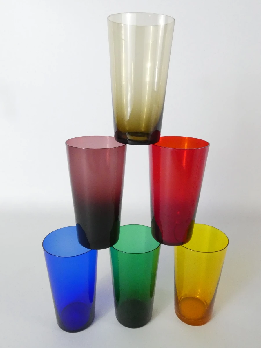 Vintage gekleurde longdrinkglazen met metalen draaghouder – 6 kleuren – Tomado Holland - foto 2