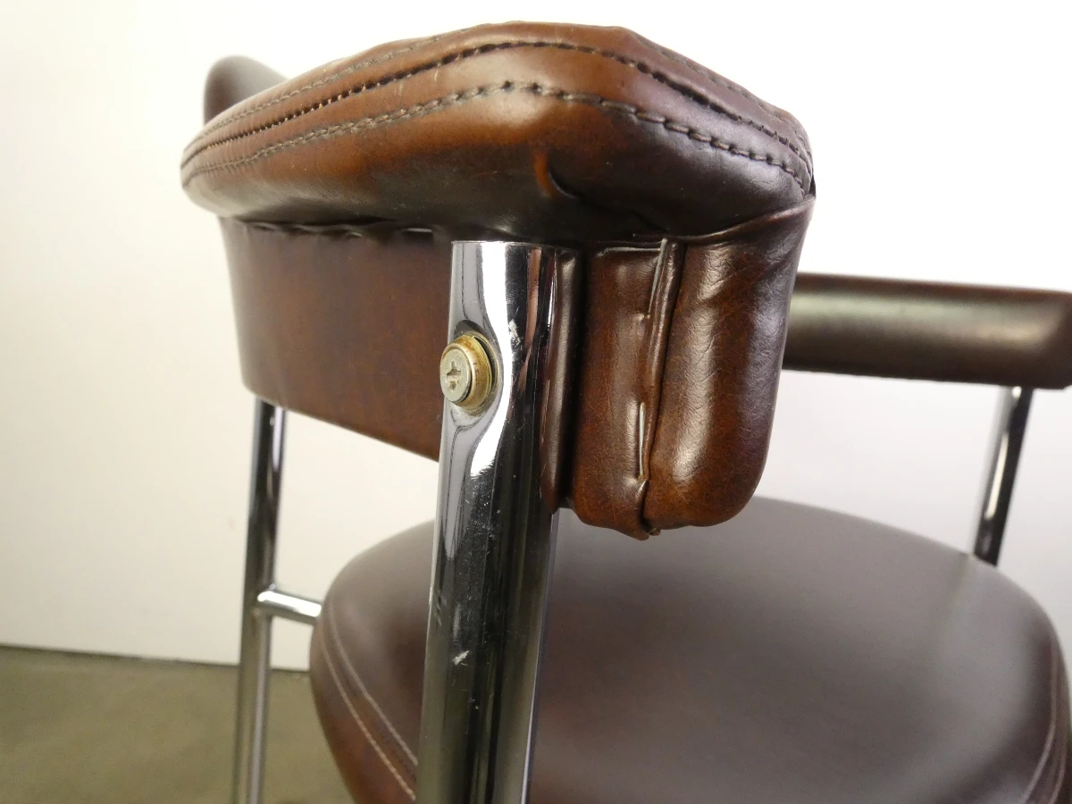 Set van 3 vintage design eetkamerstoelen – verchroomd buisframe met donkerbruine bekleding - foto 7