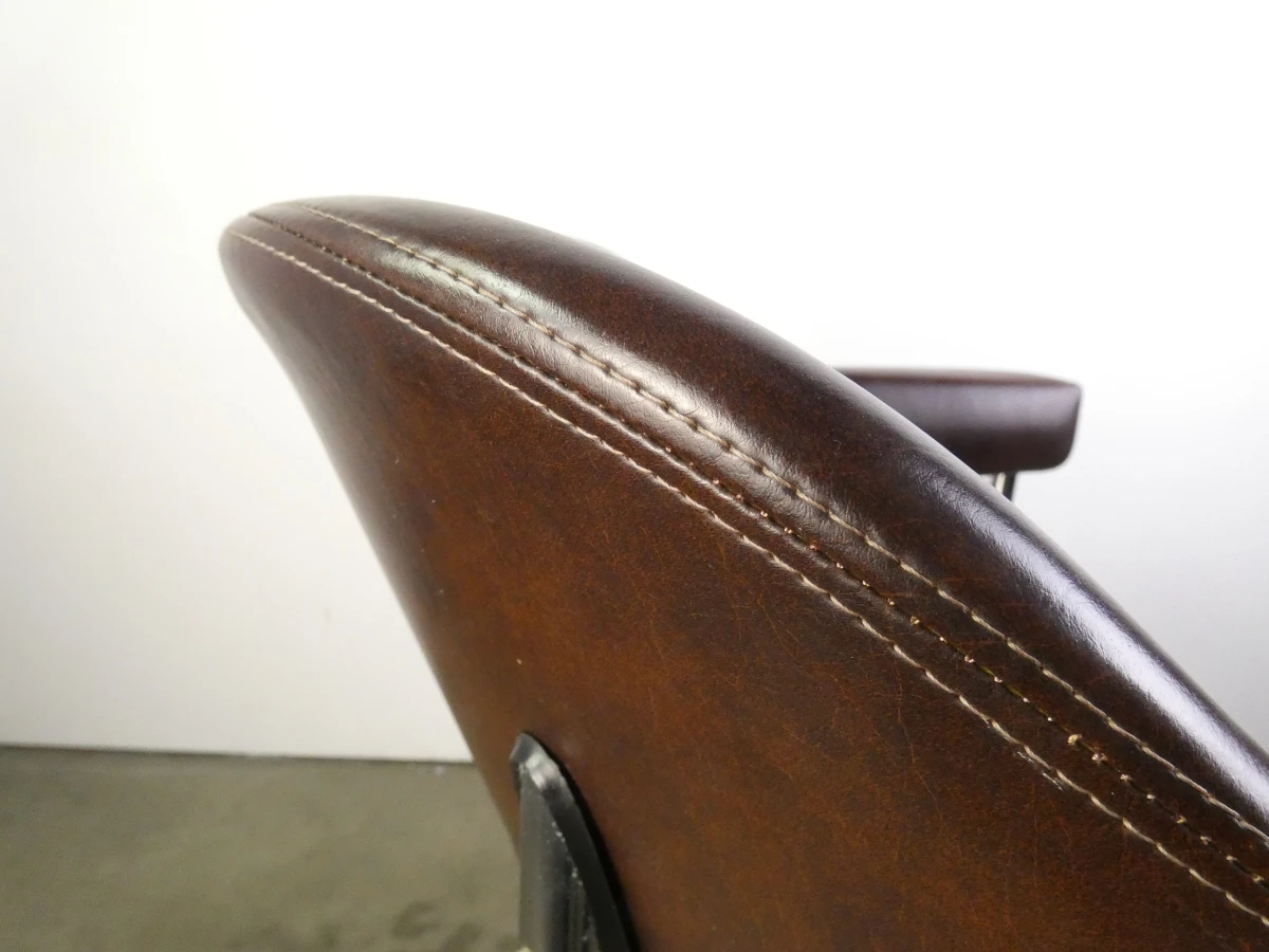 Set van 3 vintage design eetkamerstoelen – verchroomd buisframe met donkerbruine bekleding - foto 8