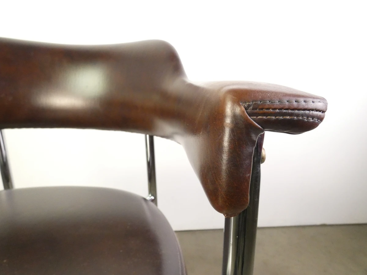 Set van 3 vintage design eetkamerstoelen – verchroomd buisframe met donkerbruine bekleding - foto 11