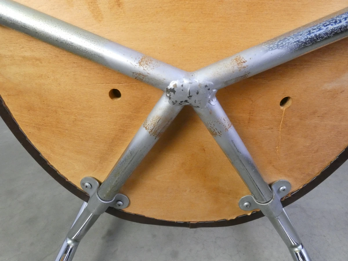 Set van 3 vintage design eetkamerstoelen – verchroomd buisframe met donkerbruine bekleding - foto 14