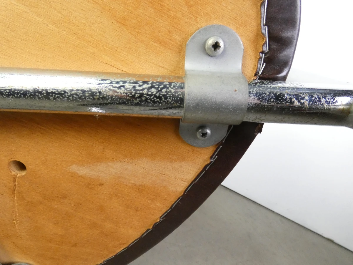 Set van 3 vintage design eetkamerstoelen – verchroomd buisframe met donkerbruine bekleding - foto 15