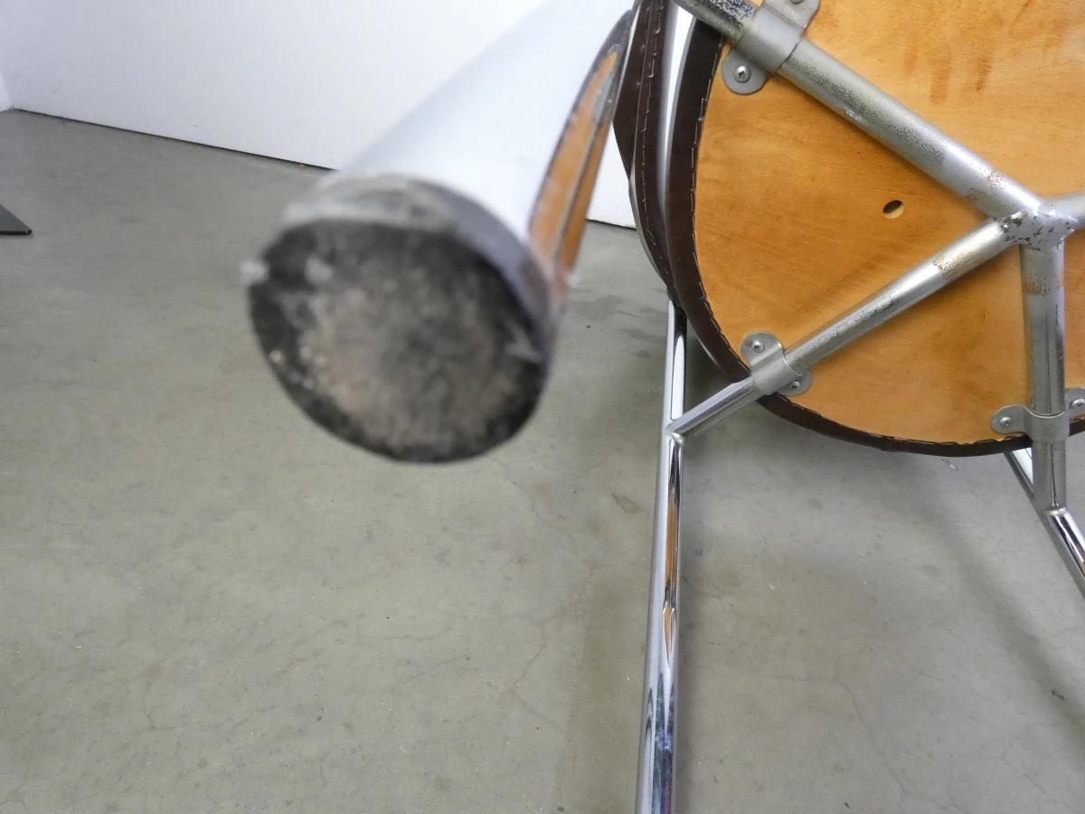Set van 3 vintage design eetkamerstoelen – verchroomd buisframe met donkerbruine bekleding - foto 17