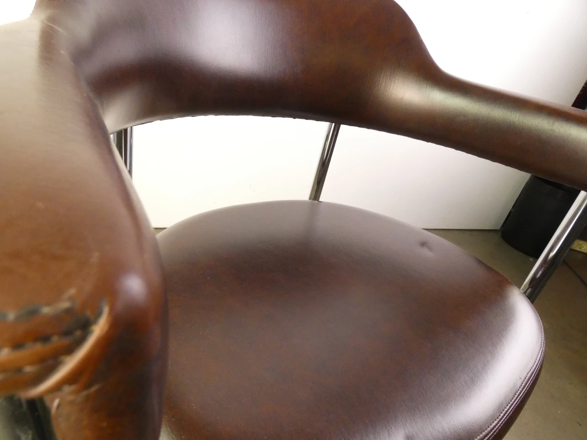 Set van 3 vintage design eetkamerstoelen – verchroomd buisframe met donkerbruine bekleding - foto 20