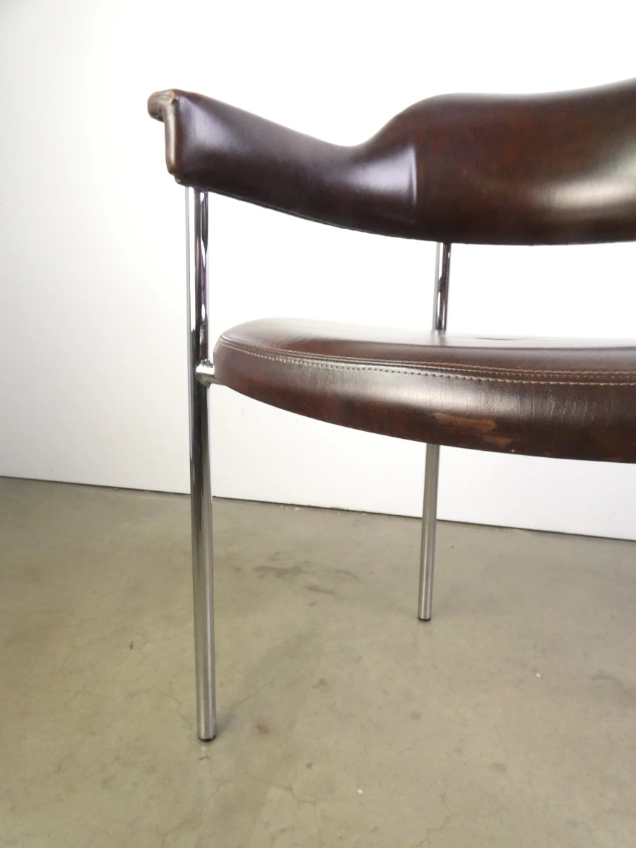 Set van 3 vintage design eetkamerstoelen – verchroomd buisframe met donkerbruine bekleding - foto 26