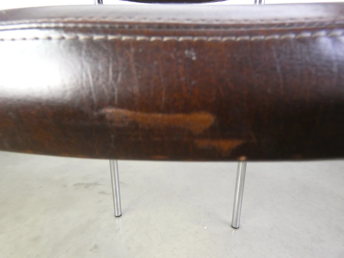 Set van 3 vintage design eetkamerstoelen – verchroomd buisframe met donkerbruine bekleding - foto 30