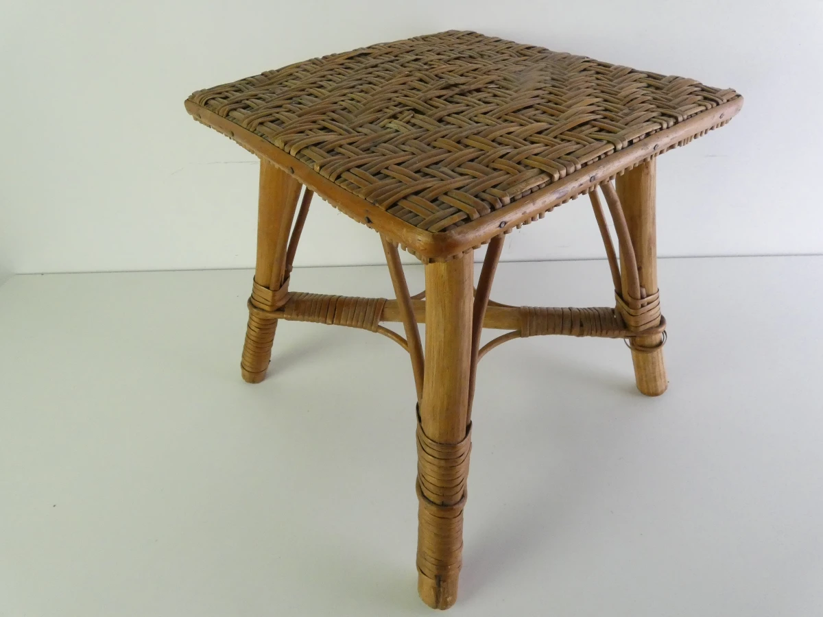 Vintage rotan krukje / bijzettafeltje - foto 2