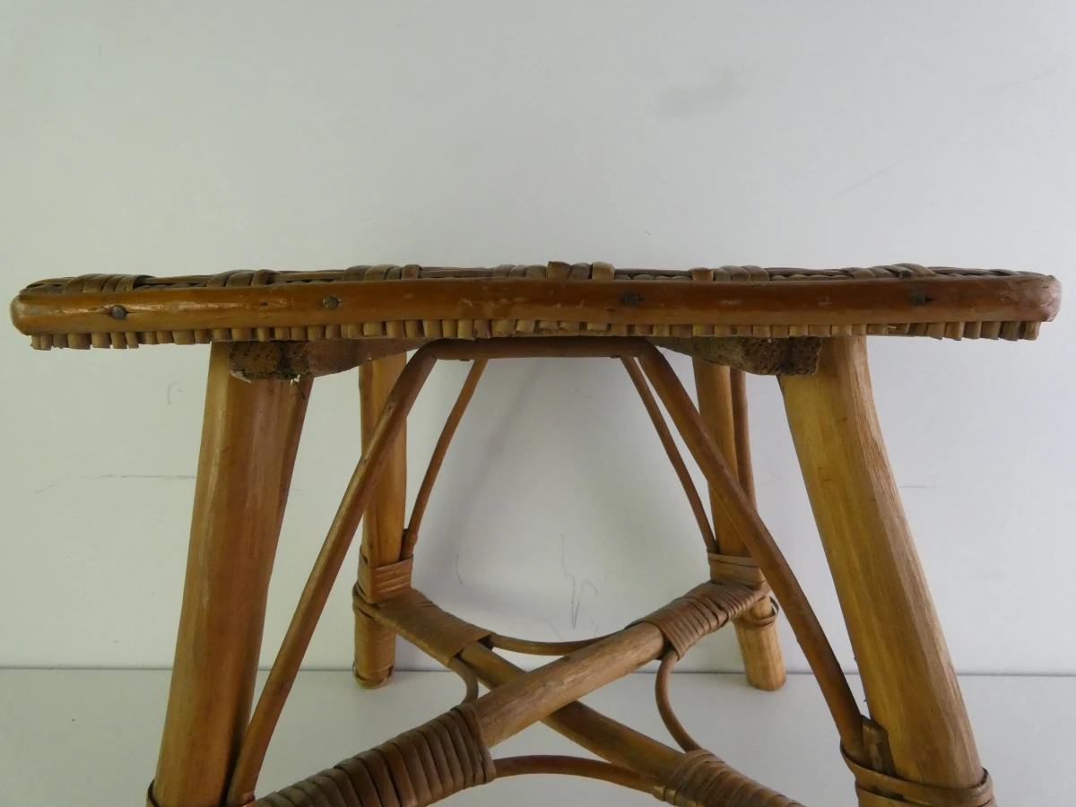 Vintage rotan krukje / bijzettafeltje - foto 3