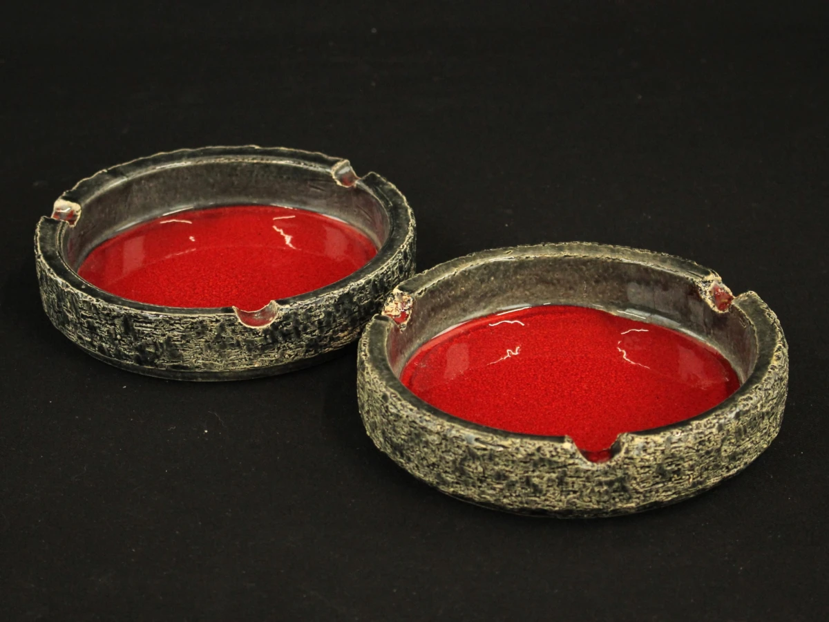 Mid-Century Fat Lava Set Jaren 60/70 • Twee Asbakken & Bootvorm Schaal - foto 2