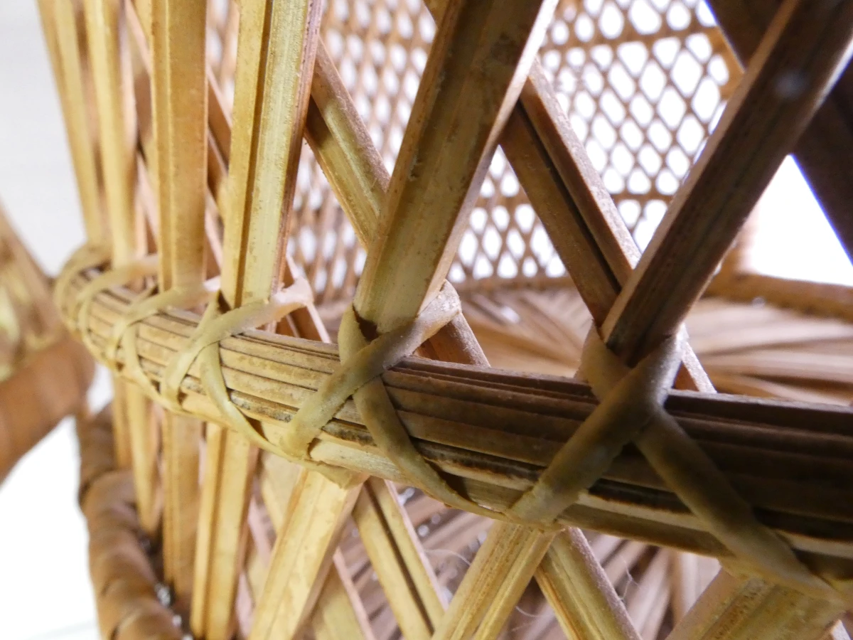 Set van 3 vintage rotan stoelen – decoratieve pauwenstoel en twee kinderstoelen - foto 6