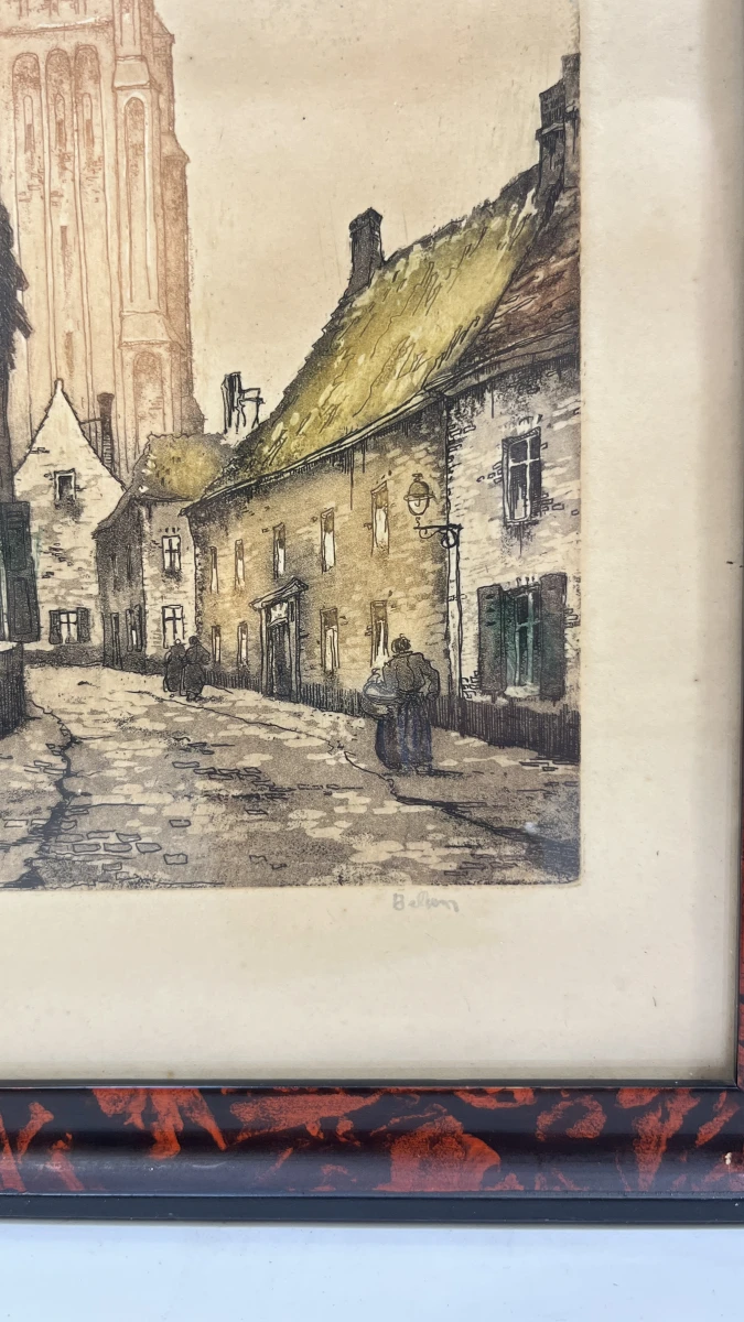 Ets Bellon Brugge stadsgezicht Onze-Lieve-Vrouwekerk in kader - foto 2
