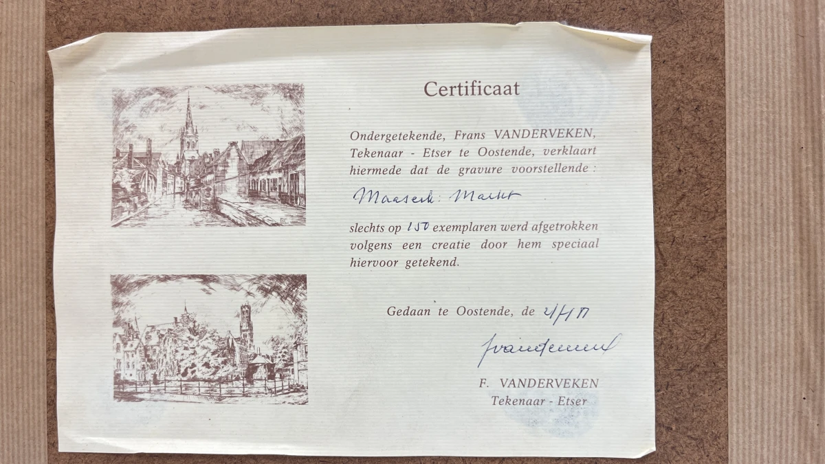 Ets Frans Vanderveken Maaseik Markt 1973 met certificaat in kader - foto 4