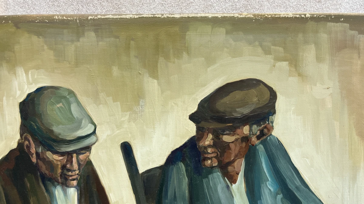 Schilderij M. Vanhoutte twee zittende mannen op doek - foto 2