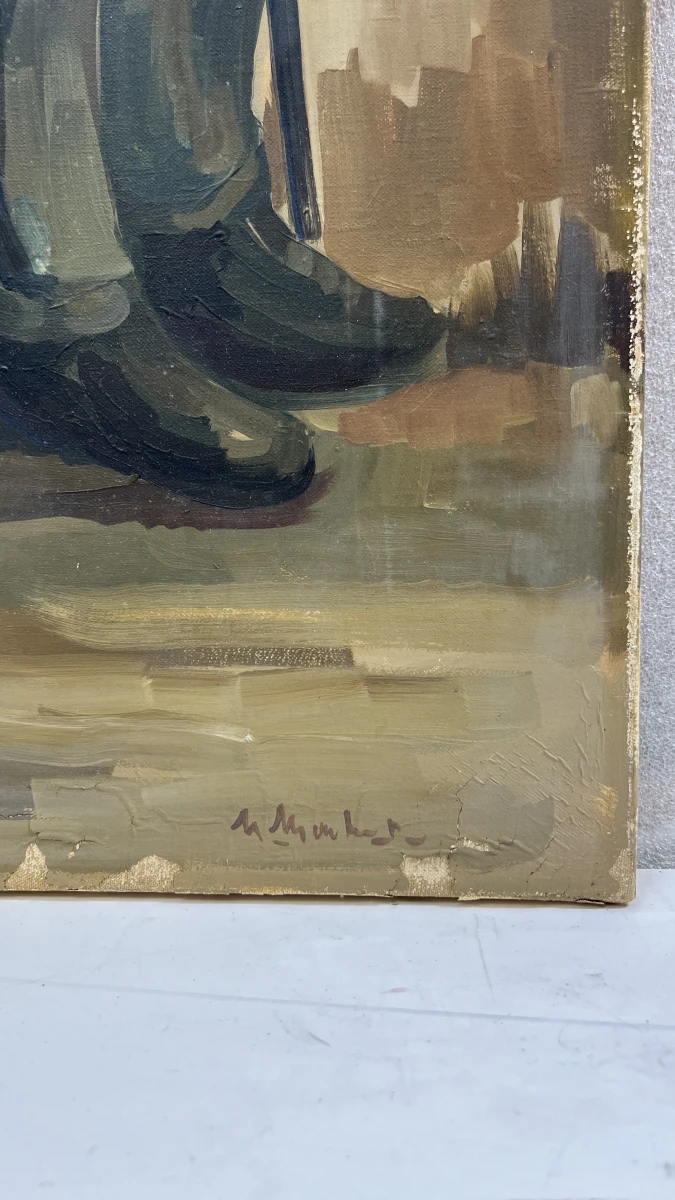Schilderij M. Vanhoutte twee zittende mannen op doek - foto 3