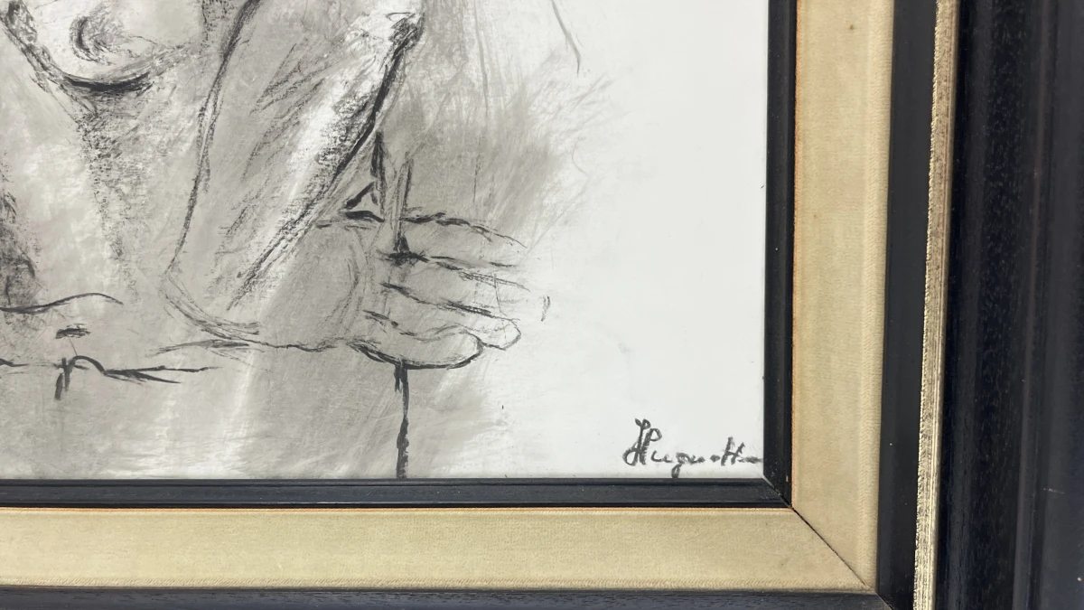 Tekening Huguette vrouwelijk naakt houtskool in kader - foto 2
