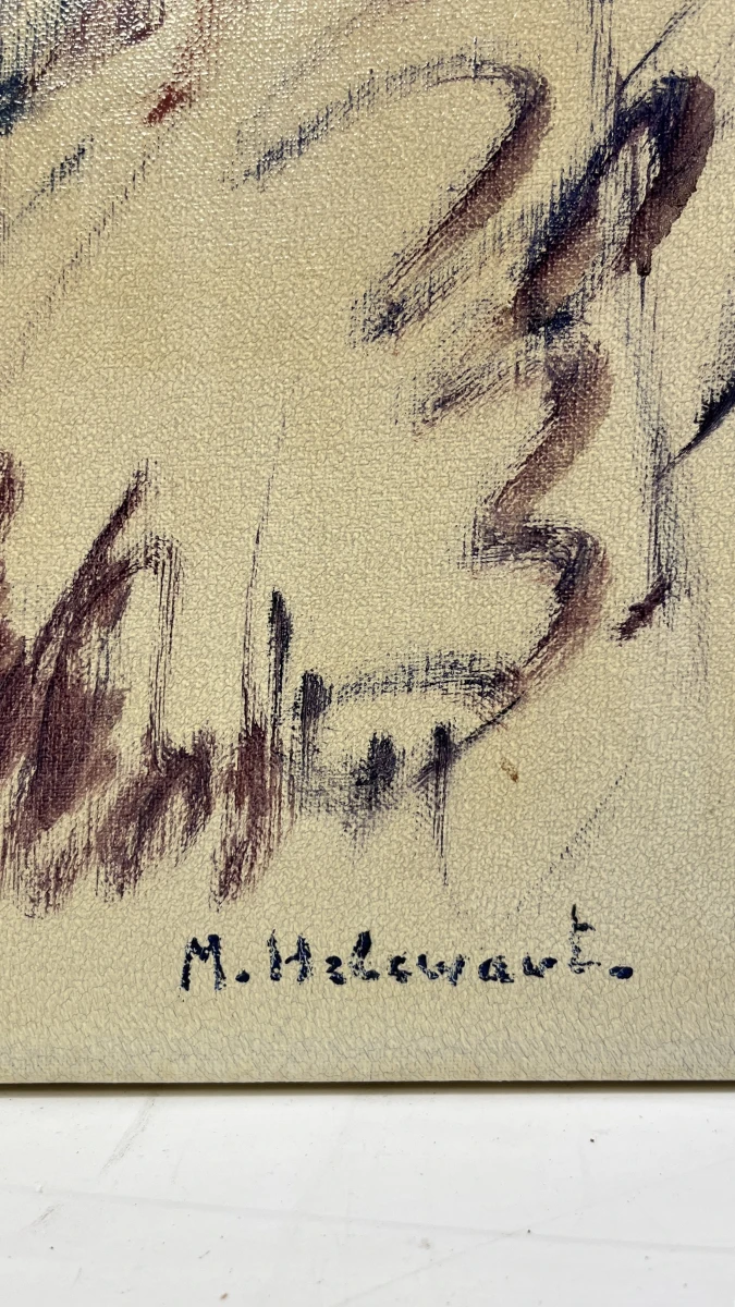 Olieverfschilderij M. Helewaut portret vrouw met bloemenvaas op spieraam - foto 2