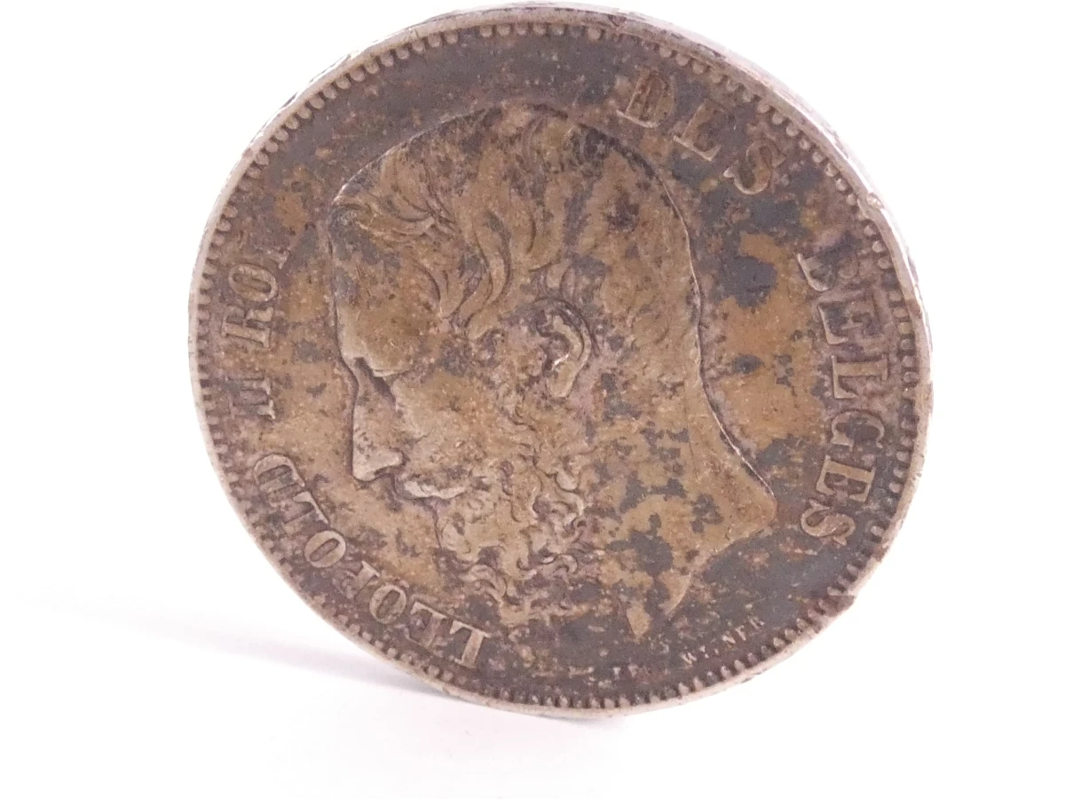 Twee Belgische zilveren munt 5 frank -1873 - foto 3