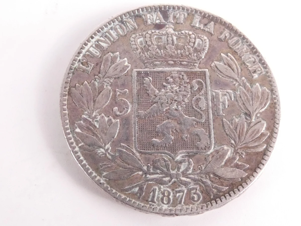 Twee Belgische zilveren munt 5 frank -1873 - foto 5