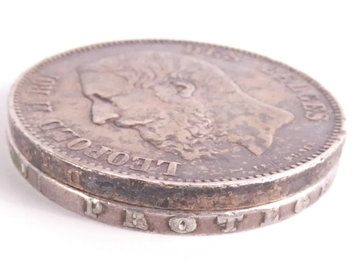 Twee Belgische zilveren munt 5 frank -1873 - foto 6